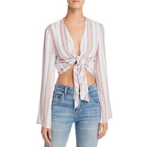 FORE Pink Multi Striped Tie Crop Top Size Lrg